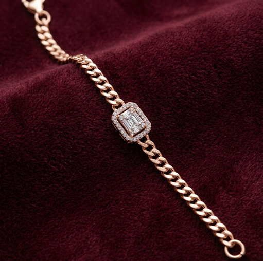 Emerald-Halo Curb Link 925 Silver Bracelet