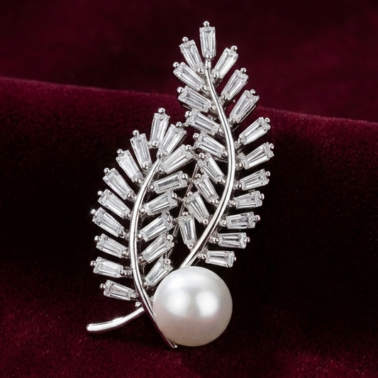 Leaf Pearl 925 Silver Brooch