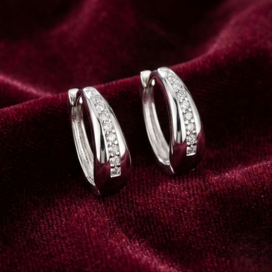 Radiant Pavé Huggie Hoop 925 Silver Earrings