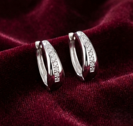 Radiant Pavé Huggie Hoop 925 Silver Earrings