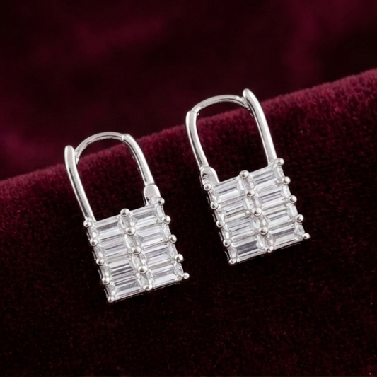 Geometric Baguette Crystal Drop 925 Silver Earrings