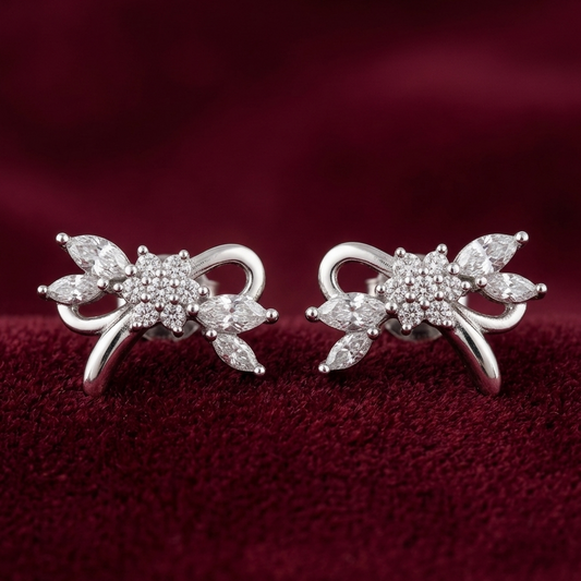 Sparkling Ribbon Bow Floral 925 Silver Studs