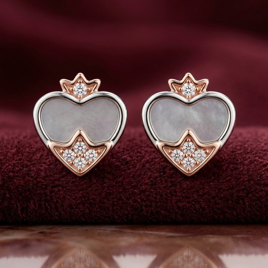 Crowned Heart Mother of Pearl 925 Silver Studs