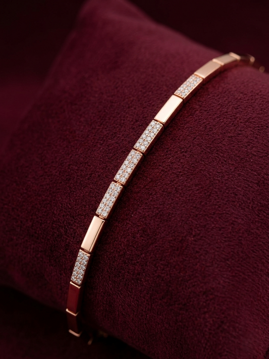 Rose Gold Geometric Link 925 Silver Bracelet