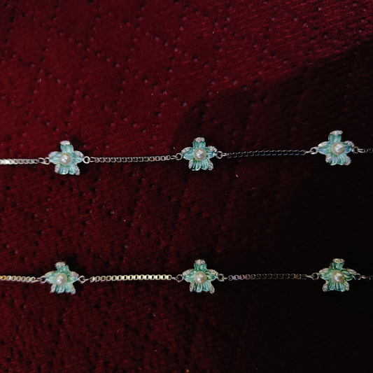 Mint Pearl Blossom 925 Silver Anklet
