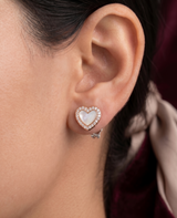 Mother of Pearl Heart Halo 925 Silver Studs