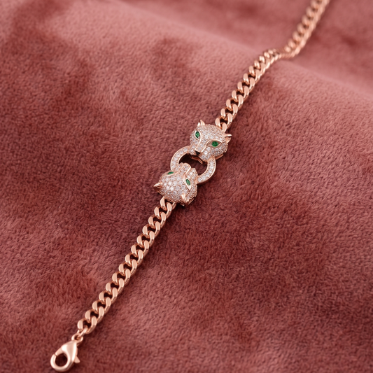 Dual Panther Bracelet with Emerald Eyes 925 Silver