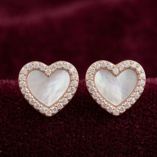 Mother of Pearl Heart Halo 925 Silver Studs