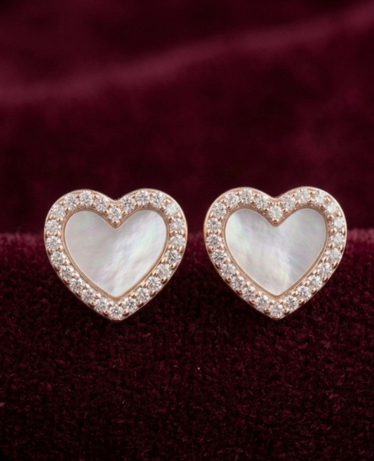 Mother of Pearl Heart Halo 925 Silver Studs