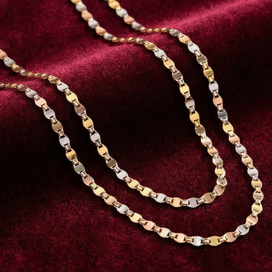 Aurora Tri-Color Flat Link 925 Silver Chain
