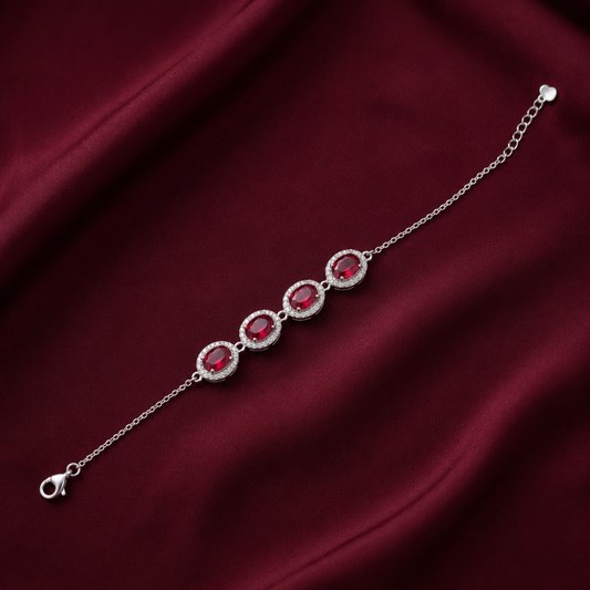 Ruby-Red Halo 925 Silver Bracelet