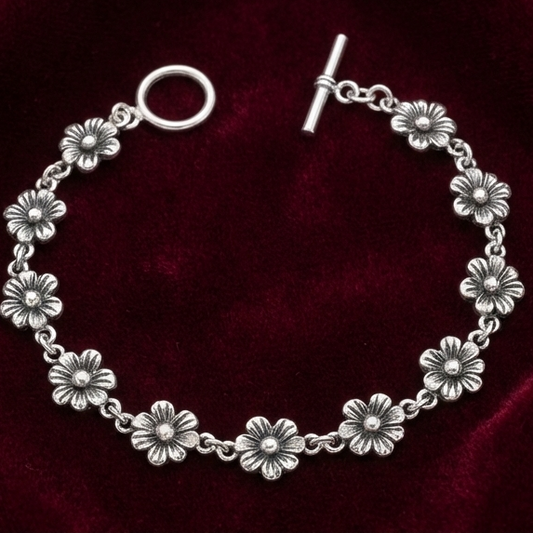Antique Floral Toggle 925 silver Bracelet