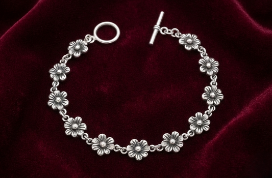 Antique Floral Toggle 925 silver Bracelet