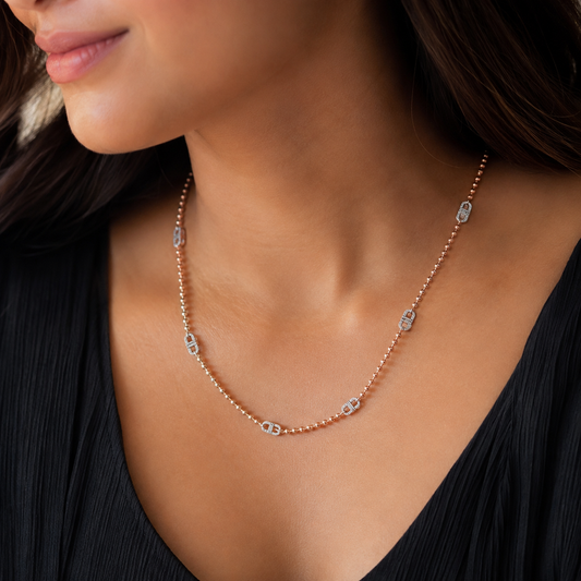 Elegant Rose Gold Plated 925 Silver Stone-Accent Chain