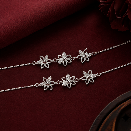 Blooming Elegance 925 Silver Anklet