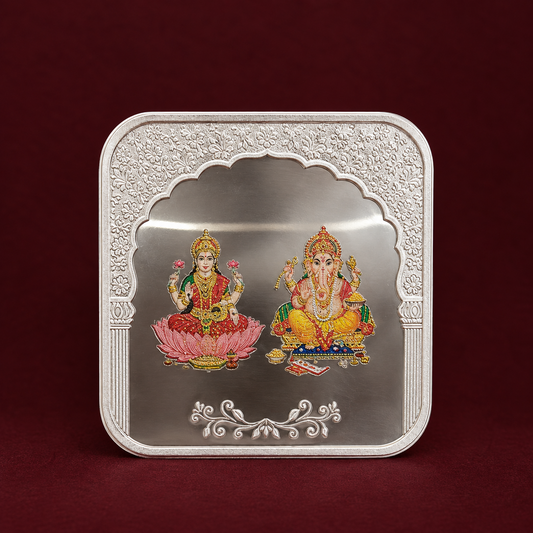 999 Pure Silver Coloured Laxmi-Ganesh Square Temple 20 Gm Coin Bar