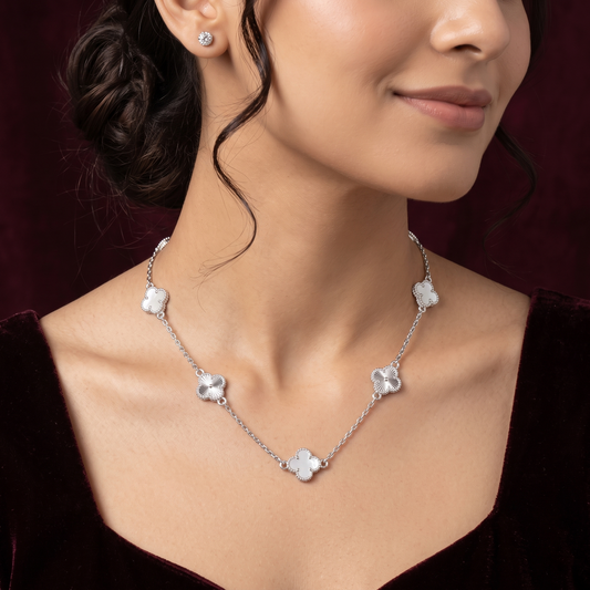 Alternating 5-Motif Clover Station 925 Silver Necklace