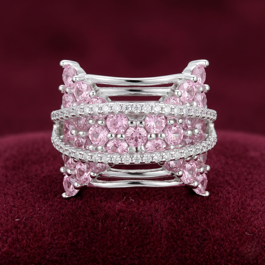 Lattice Pink Sapphire Statement Adjustable Band – Premium 925 Silver
