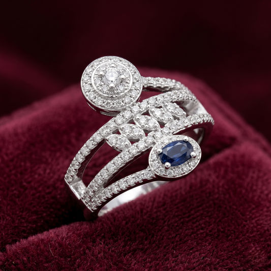 Eclipse Sapphire Bypass Statement Ring – Premium 925 Silver