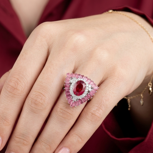 Ombré Ruby Shield Cocktail Ring – Premium 925 Silver
