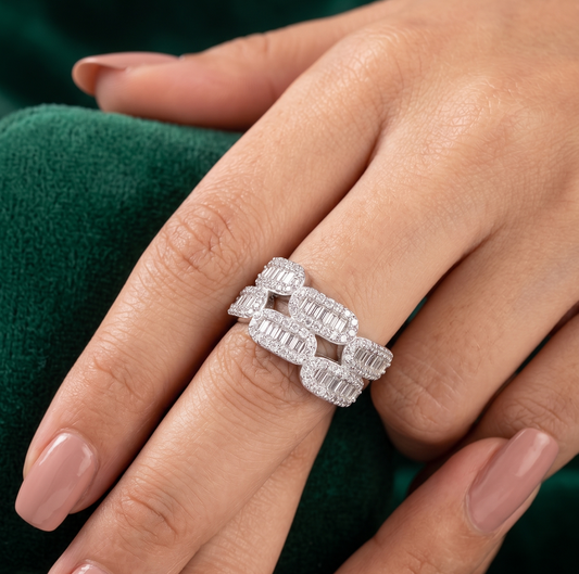 Metropolis Brickwork Baguette Openwork Band – Premium 925 Silver