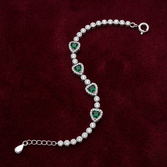 Emerald Heart Halo 925 Sterling Silver Bracelet