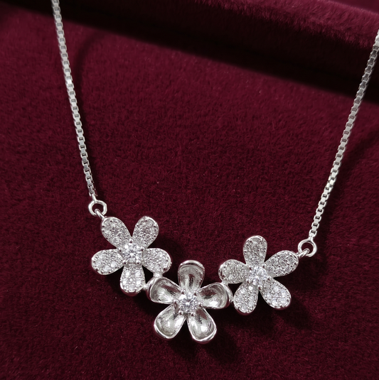 Floral Trio 925 Silver Necklace