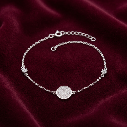 Pavé Disc & Floral Cluster 925 Sterling Silver Bracelet