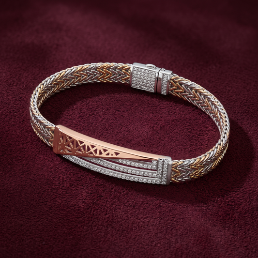 Elysian Tri-Weave Pavé Statement Bracelet in 925 Sterling Silver