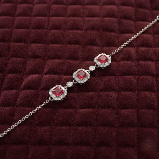 Crimson Cushion Halo 925 Sterling Silver Bracelet