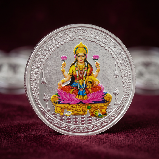 999 Pure Silver Coloured Goddess Lakshmi Round 3 Gm Coin