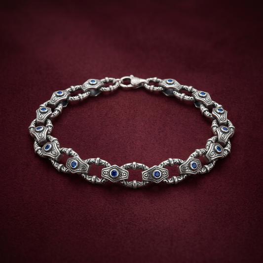 Royale Sapphire Filigree Link Bracelet in 925 Sterling Silver