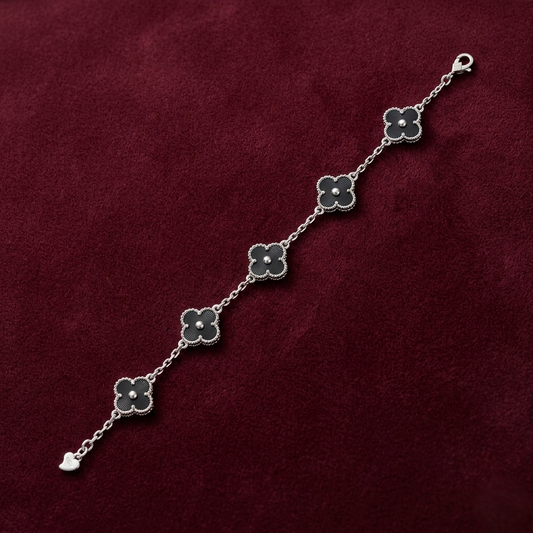 Onyx Clover 925 Sterling Silver Bracelet
