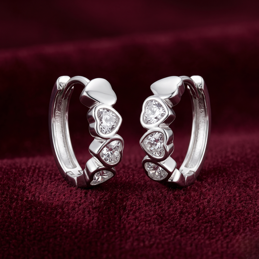 Radiant Heart Cascade Huggie 925 Silver Earrings
