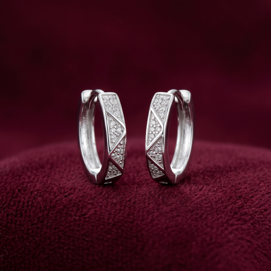 Geometric Pavé 925 Sterling Silver Hoops