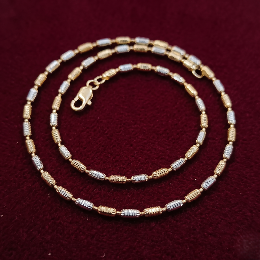 Dual-Tone Textured Barrel 925 Silver Chain