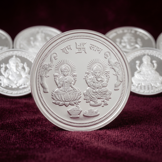 999 Pure Silver Gajalakshmi & Ganesh "Shubh Labh" 20 Gm Coin
