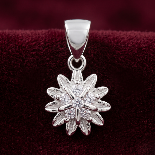 Radiant Starburst Floral Pendant 925 Silver Necklace