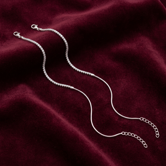 Radiant Solitaire & Sleek Chain 925 Sterling Silver Anklet
