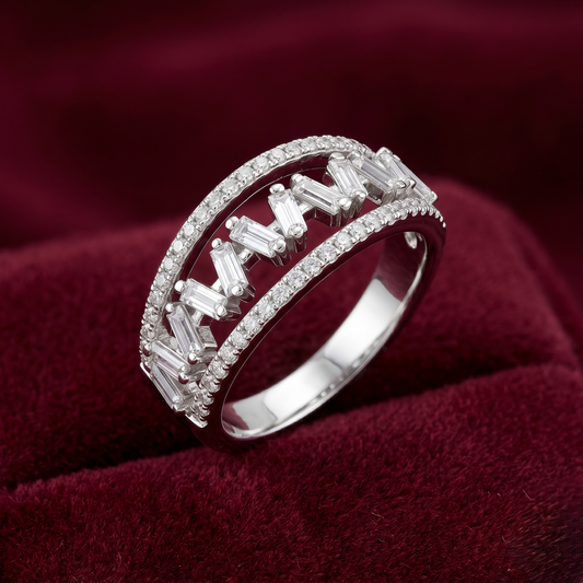 Metropolis Zig-Zag Baguette Openwork Band – Premium 925 Silver