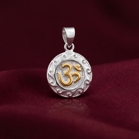 Divina Dual-Tone Om Medallion Pendant in 925 Sterling Silver