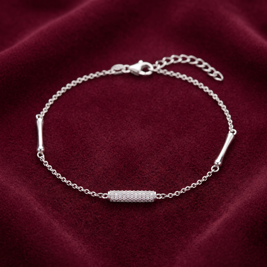 Pave Diamond-Effect Bar 925 Sterling Silver Bracelet