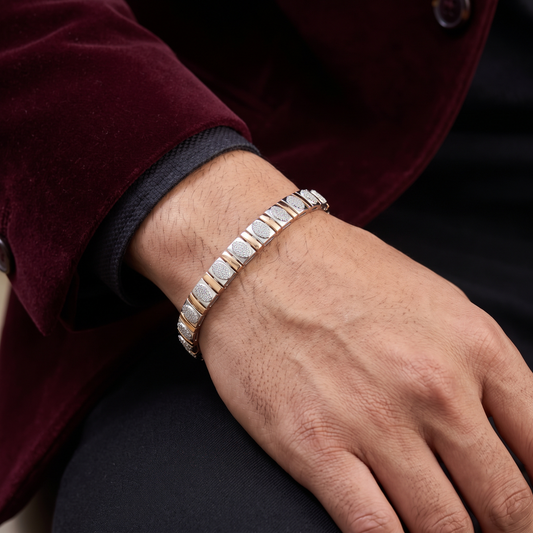 Sovereign Dual-Tone Marquise Pavé 925 Sterling Silver Men's Bracelet