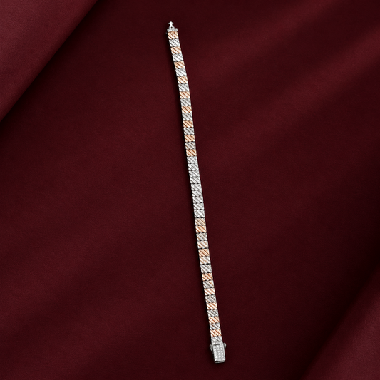 Two-Tone Textured Diagonal Link 925 Sterling Silver Men's Bracelet