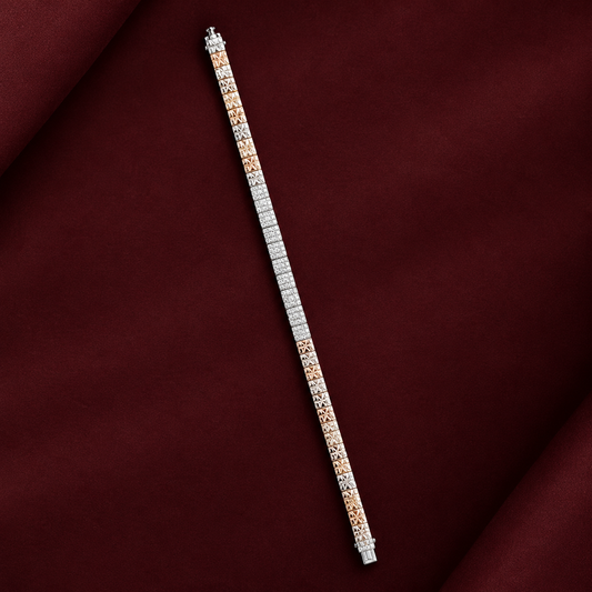 Two-Tone Pavé & Engraved Pattern 925 Sterling Silver Men's Bracelet