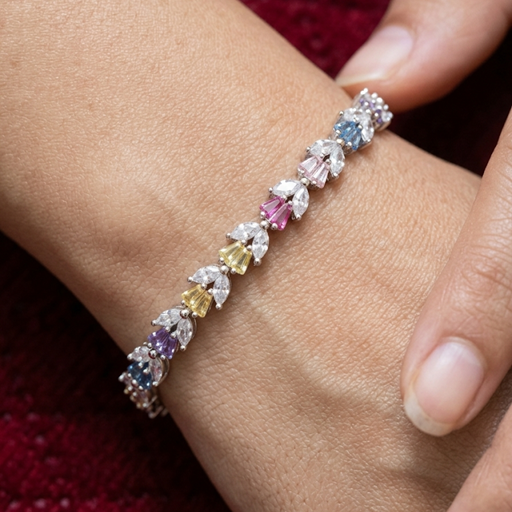 Delicate Rainbow Accent Tennis 925 silver Bracelet