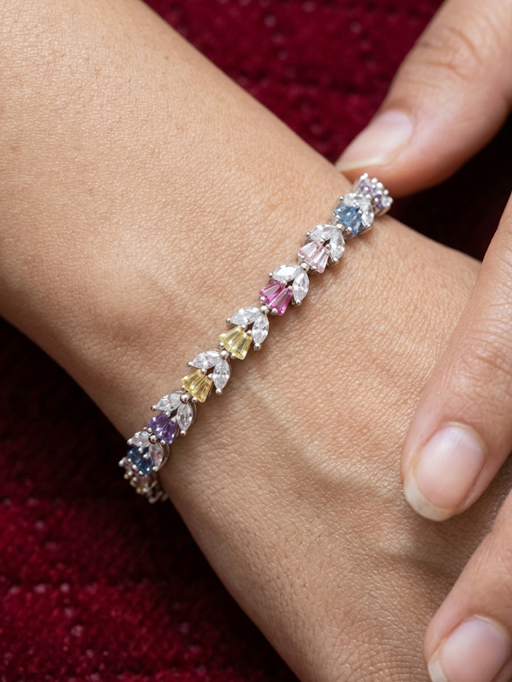 Delicate Rainbow Accent Tennis 925 silver Bracelet