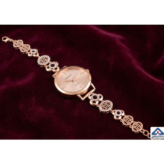 Rose Gold-Plated Geometric Jeweled 925 Silver Watch