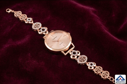 Rose Gold-Plated Geometric Jeweled 925 Silver Watch