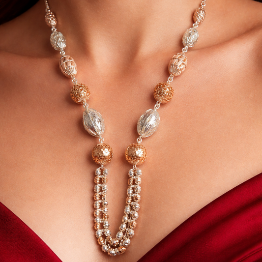 Dual-Tone Filigree Bead 925 Sterling Silver Chain